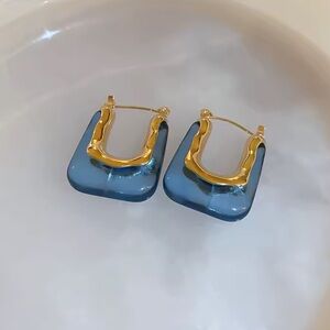 Modern Blue Hoop Earrings